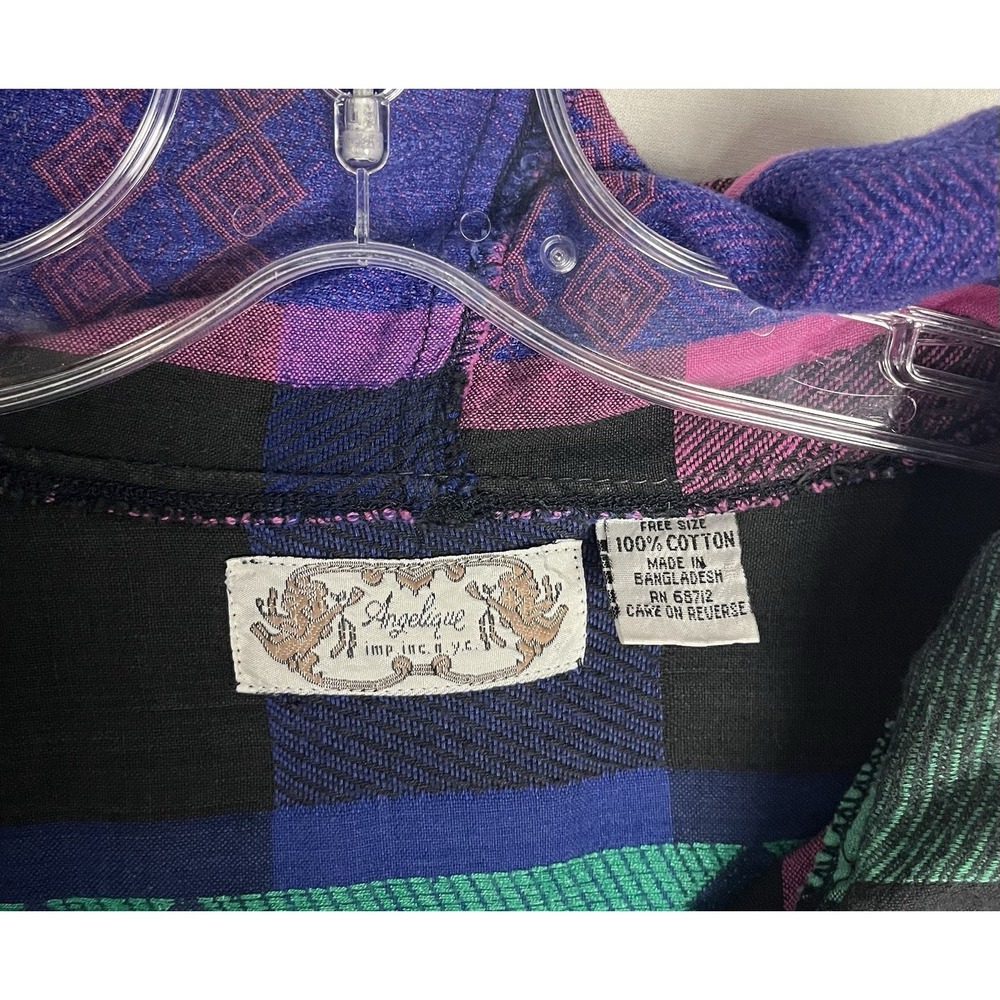 Vintage 90s Angelique Imports Patchwork Hoodie Pullover 100% Cotton Free Size - Picture 2 of 9